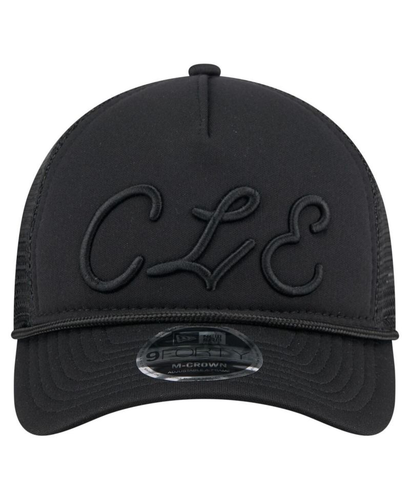 Men's Black Cleveland Guardians City Initial 9FORTY A-Frame M-Crown Adjustable Trucker Hat