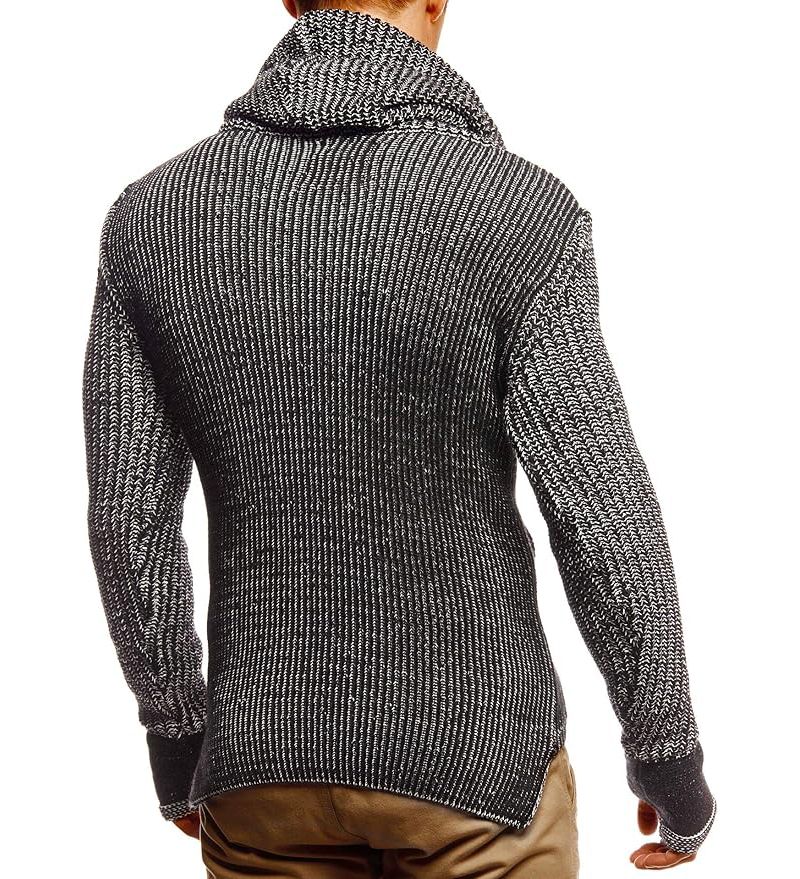 Men's Cowl Neck Knitted Pullover with Thumbhole Cuffs