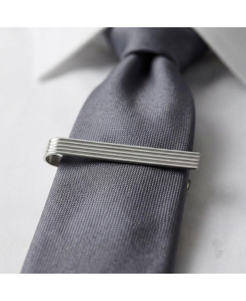 925 Solid Sterling Silver Ribbed Wide Tie Bar for Men