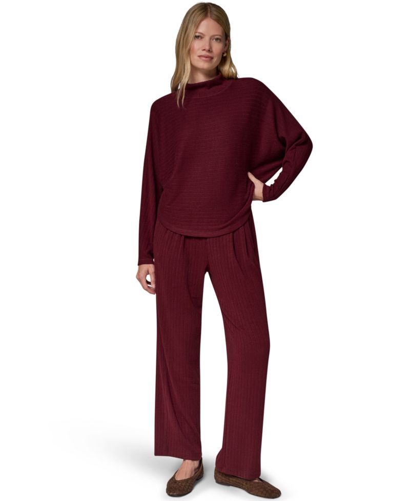 Women's Brushed-Rib High-Waist Wide-Leg Pants