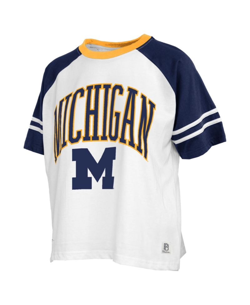 Women's White Michigan Wolverines Sky Colorblock T-Shirt