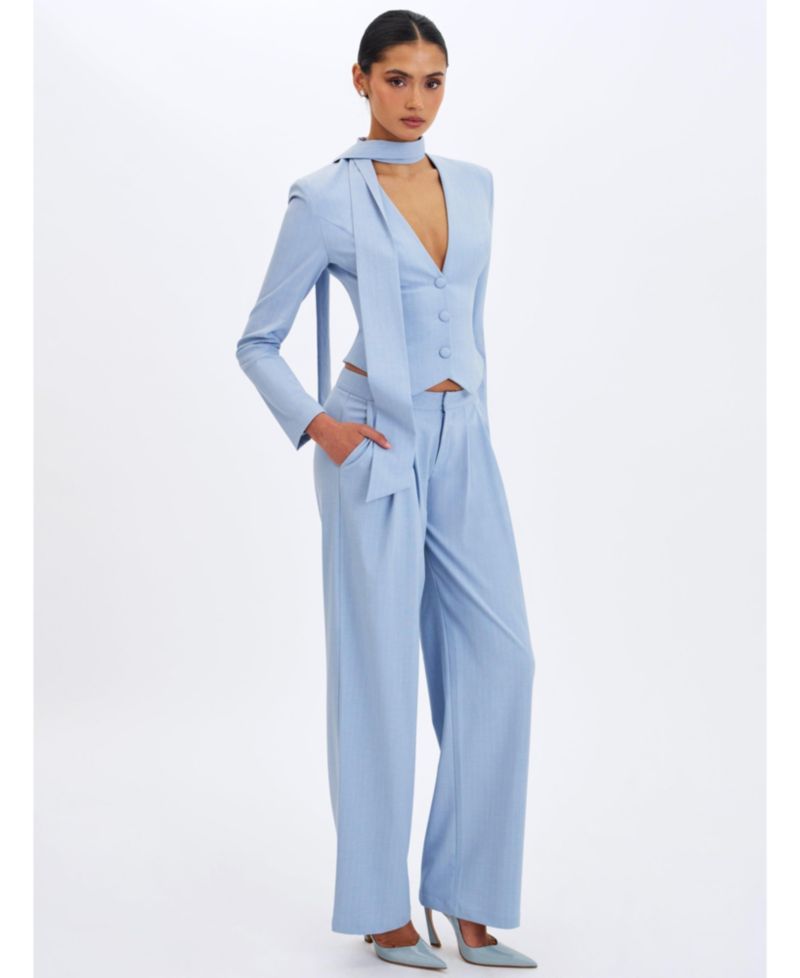 Women's Renley Sky Blue Pinstripe Peplum Blazer
