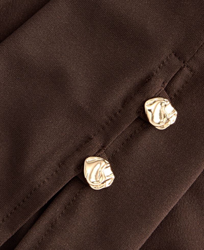 Petite Long-Sleeve Point-Collar Keyhole Neckline Blouse
