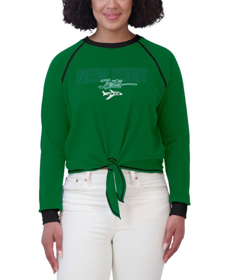 Women's Green New York Jets Tie-Front Long Sleeve T-Shirt