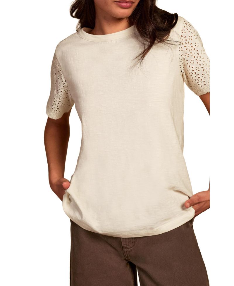 Women's Eyelet Sleeve Soft-Drape Jersey T-Shirt