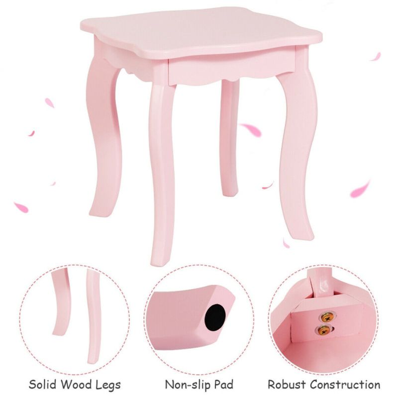 Kids Princess Vanity Dressing Table Set with Tri-Fold Mirror and Chair