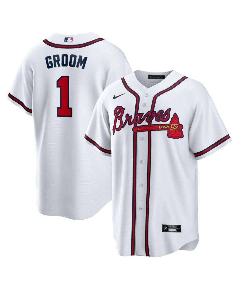 Men's White Atlanta Braves 1 Groom Home Replica Jersey