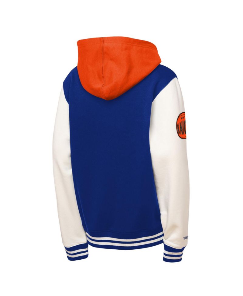 Preschool Mitchell Ness Blue New York Knicks Courtside Fleece Full-Snap Jacket