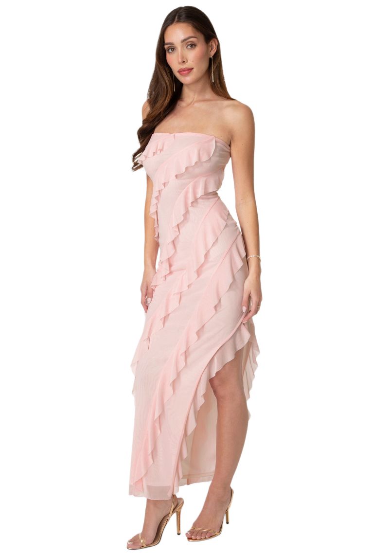 Women's Strapless Mesh Ruffle Dress