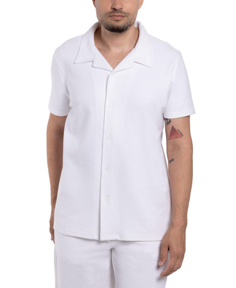 Men's Camp Collar Short Sleeve Textured Button-Up Shirt