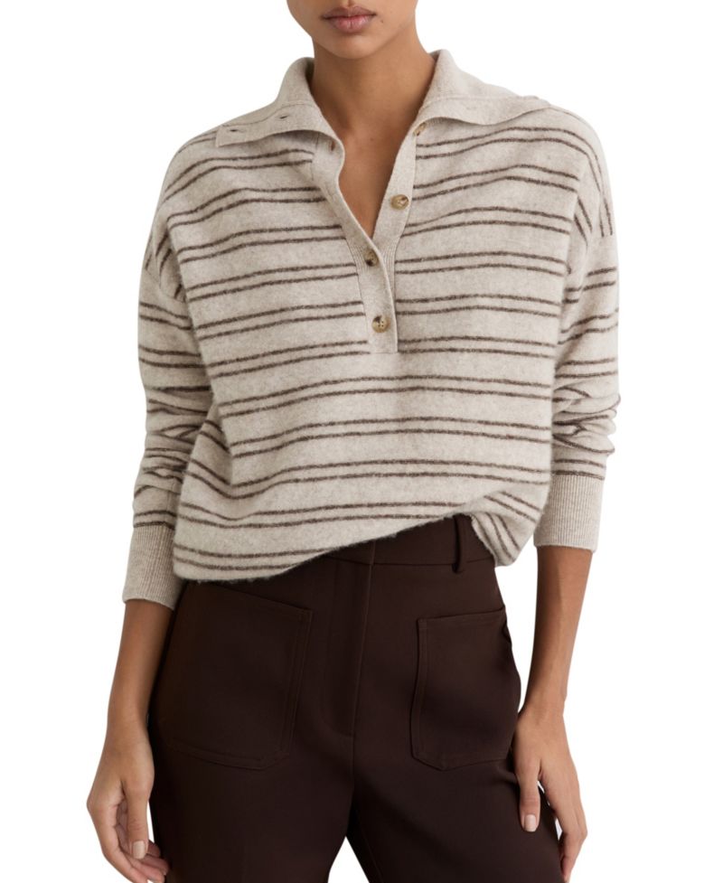 Women's Evana Wool-Cashmere Stripe Buttoned Jumper