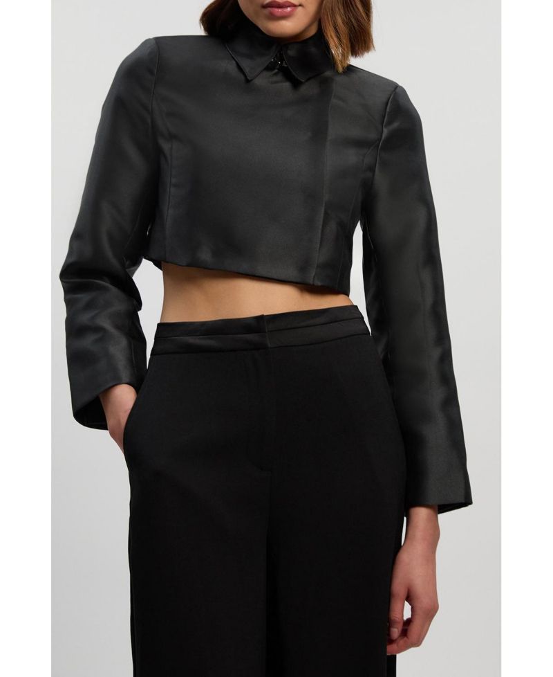 Women's Satin Twill Cropped Wrap Tailored Jacket