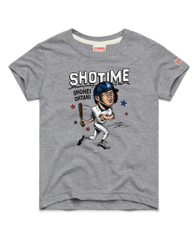 Big Boys and Girls Shohei Ohtani Gray Los Angeles Dodgers Caricature Tri-Blend T-Shirt