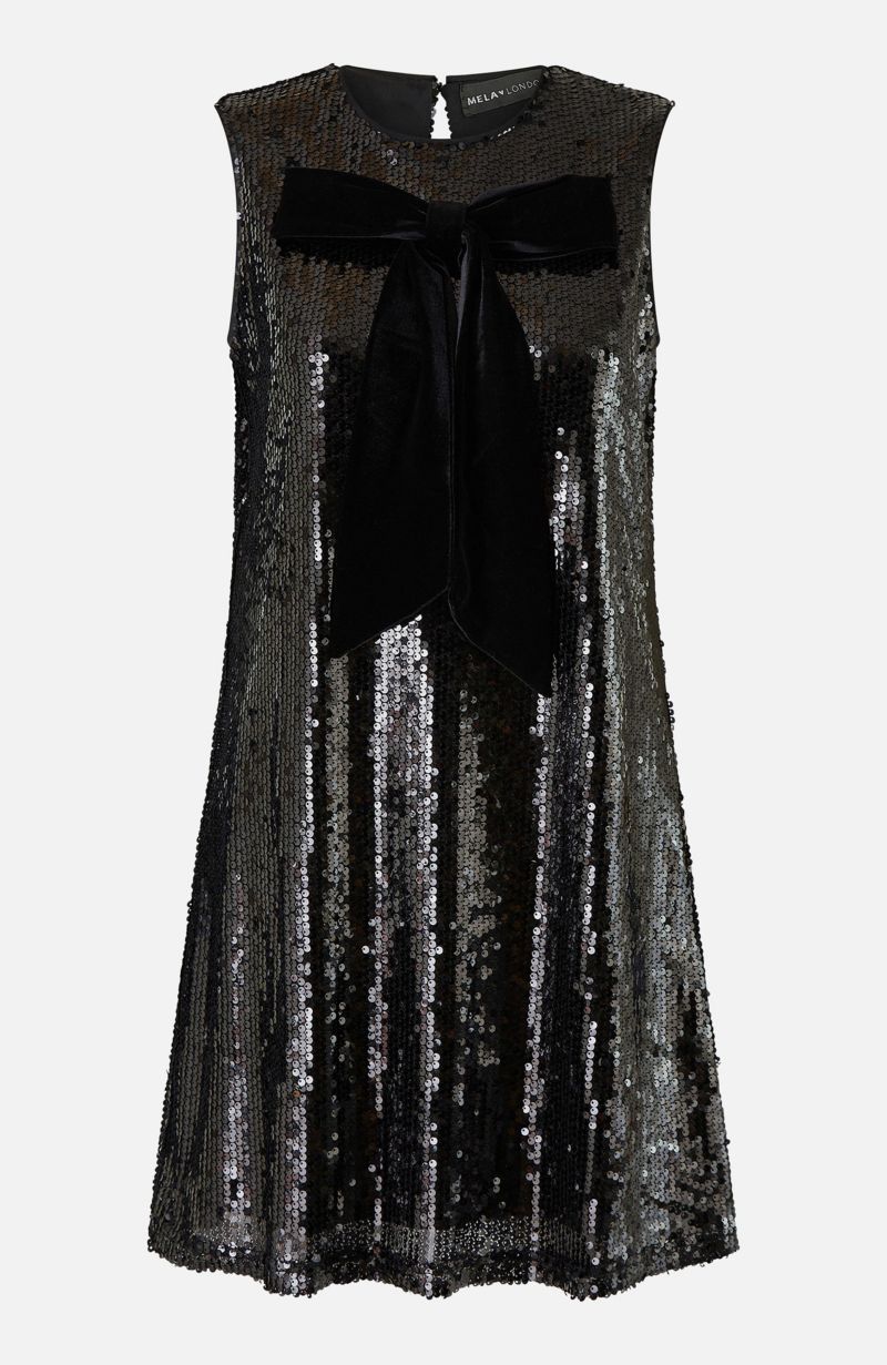 Women's Sequin Bow Tunic Shift Dress