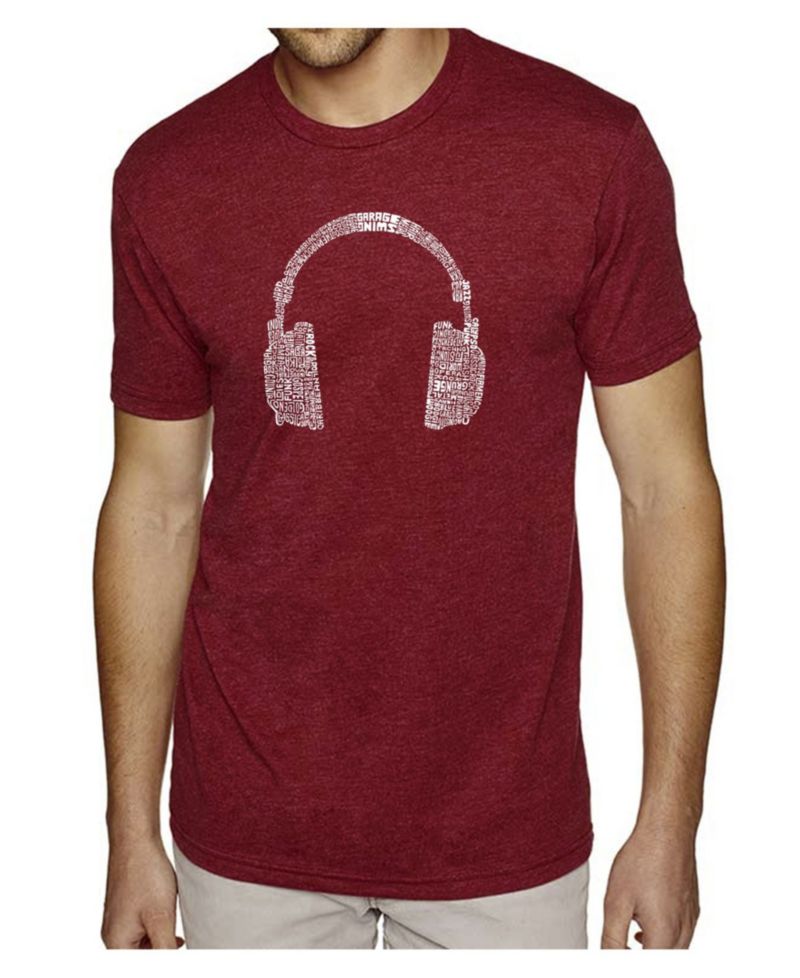 Men's Cotton/Poly Blend Word Art T-Shirt - Headphones - Music Genres
