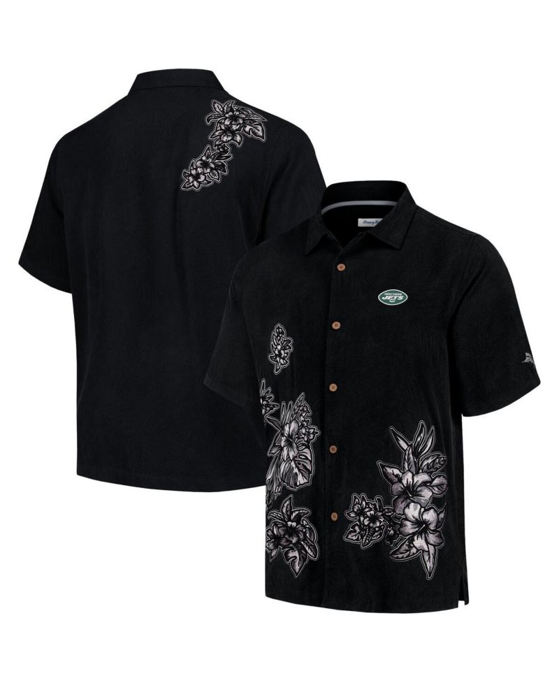 Men's Black New York Jets Hibiscus Camp Button-Up Shirt