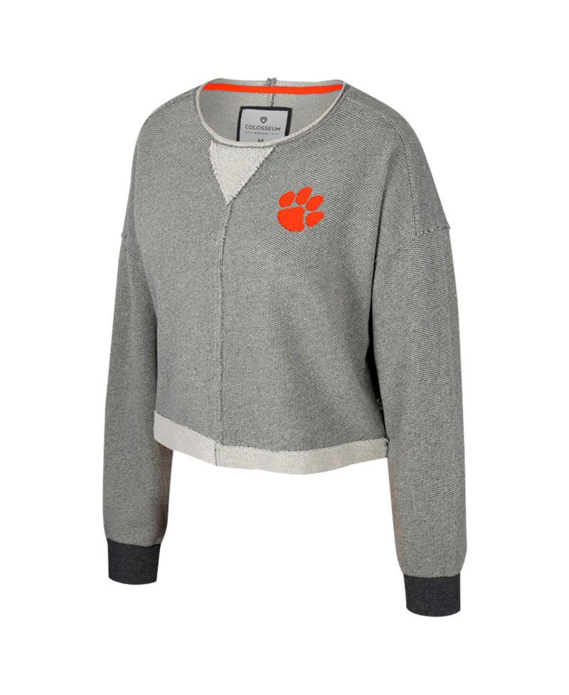 Women's Charcoal Clemson Tigers Magnum Scoop Neck Cropped Pullover Sweatshirt