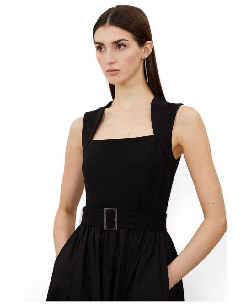 Women's Square Neck Belted Maxi Dress