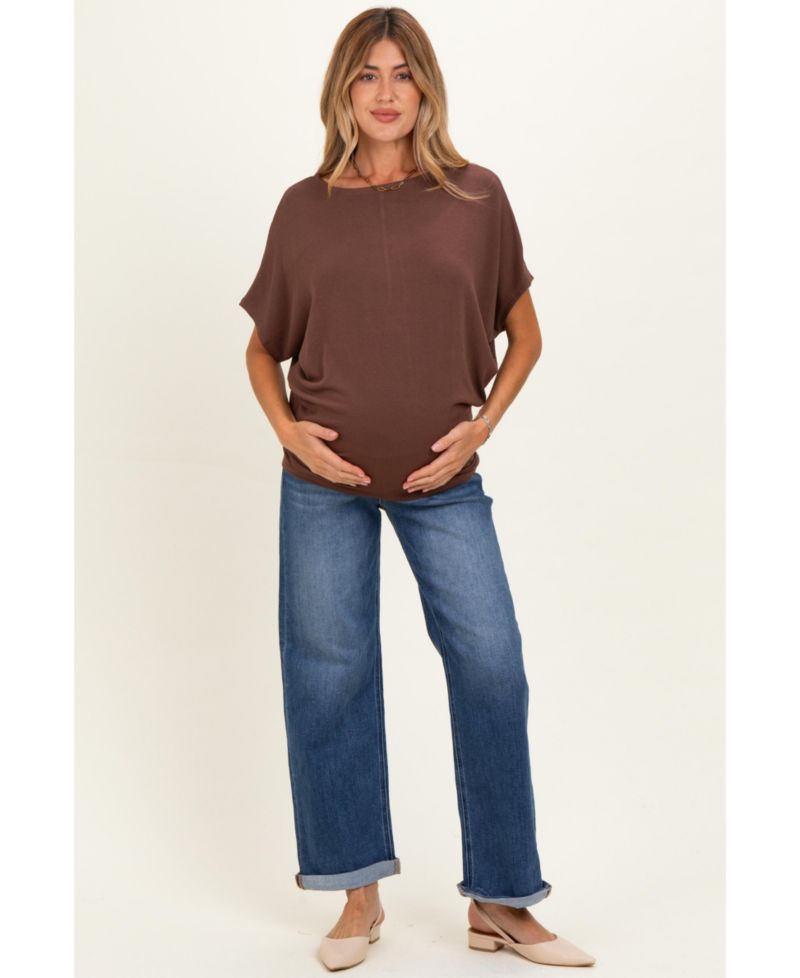 Maternity Dolman-Sleeve Boat-Neck Side-Ruched T-Shirt