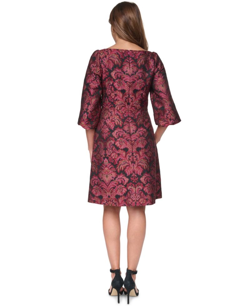 Women's Boat Neck A-Line Ruched Keyhole Bodice Dress
