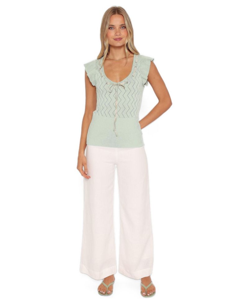 Women's Tucker Pointelle Scoop Neck Tie-Front Sleeveless Top