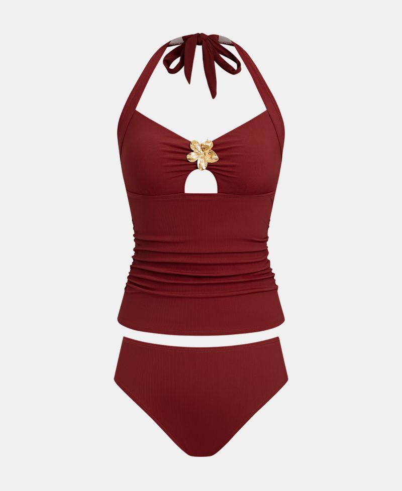Women's Tankini Set Ruched with Floral Accent
