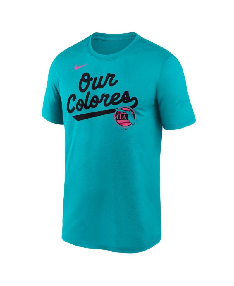 Men's Teal Miami Marlins 2025 City Connect Team Phrase Script Legend Performance T-Shirt
