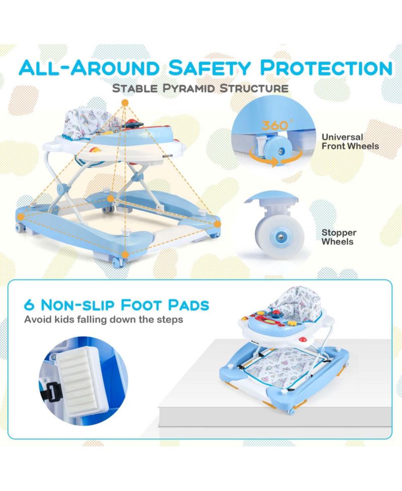 6 in 1 Baby Walker Adjustable Toddler Activity Center with Music Tray