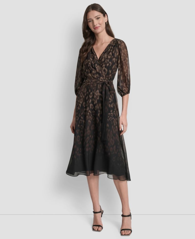 Women's Printed V-Neck Midi Dress