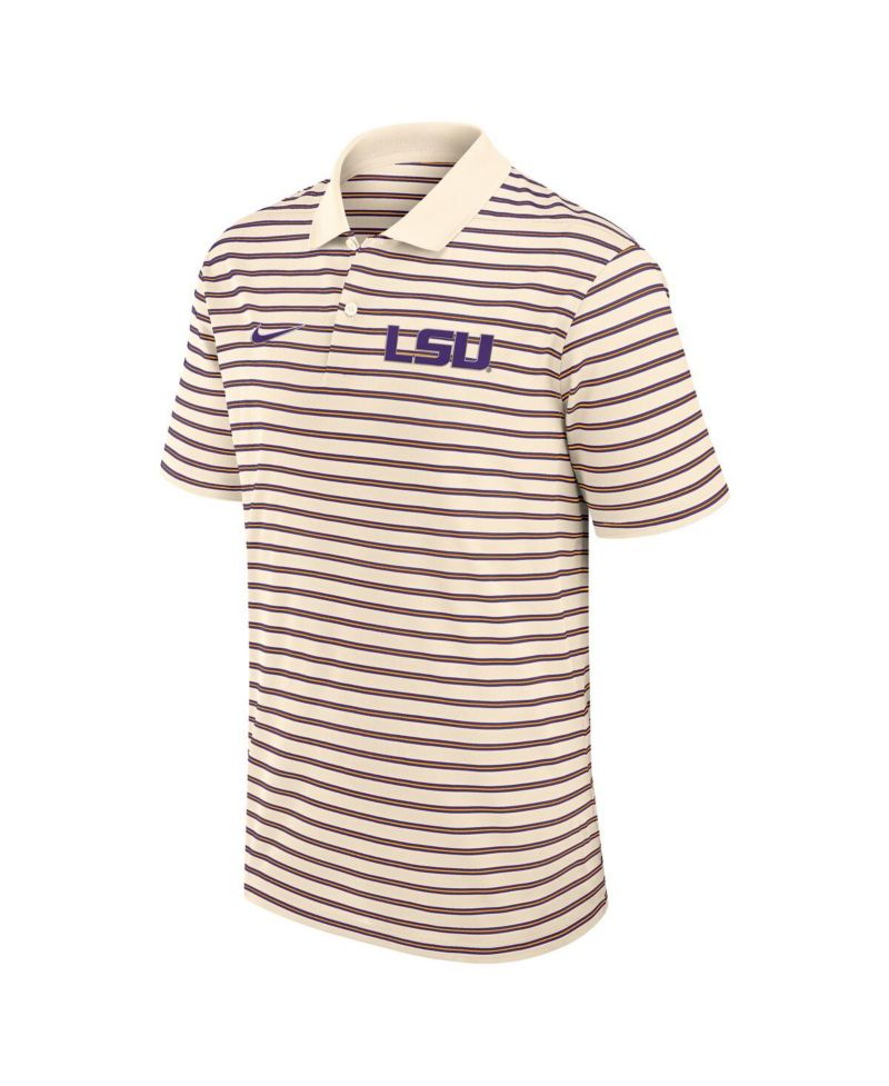 Men's Cream/Purple LSU Tigers Solid Foundation Striped Performance Polo Shirt