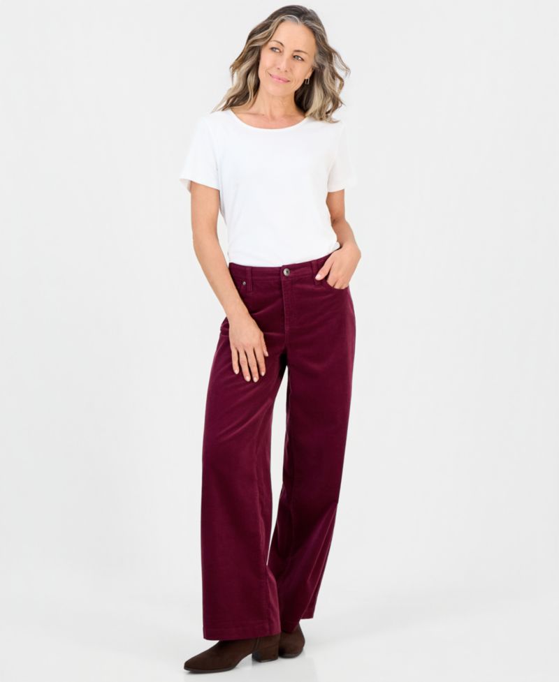 Petite Corduroy High-Waisted Wide-Leg Pants, Macy's Exclusive