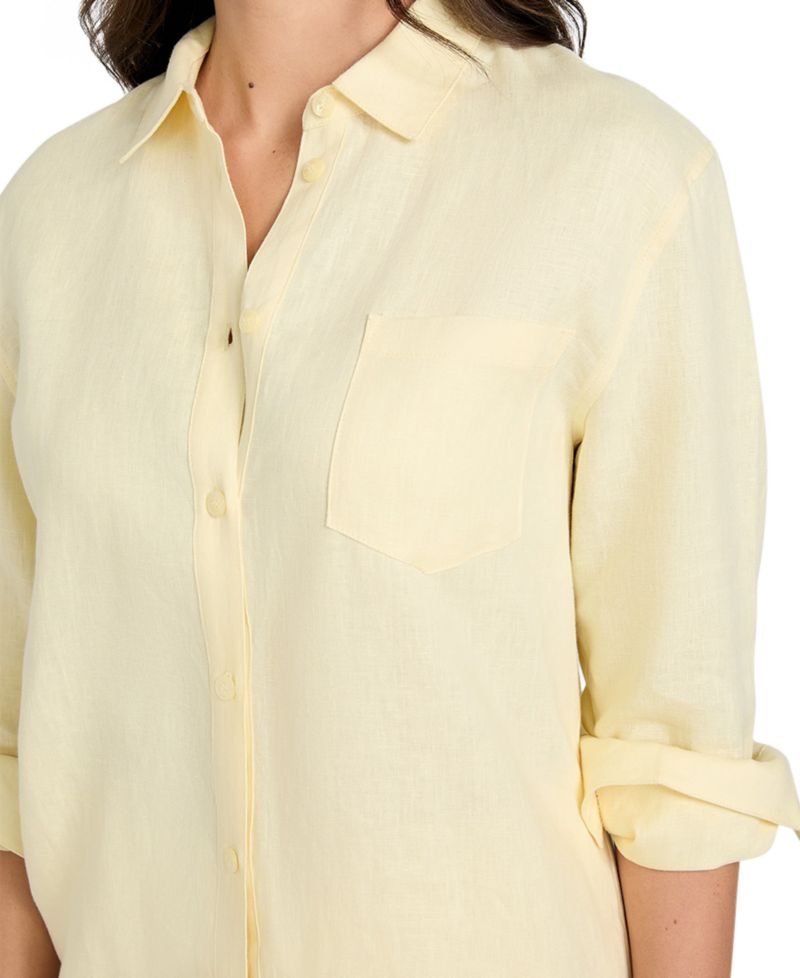 Women's Long-Sleeve Linen Button-Up Shirt