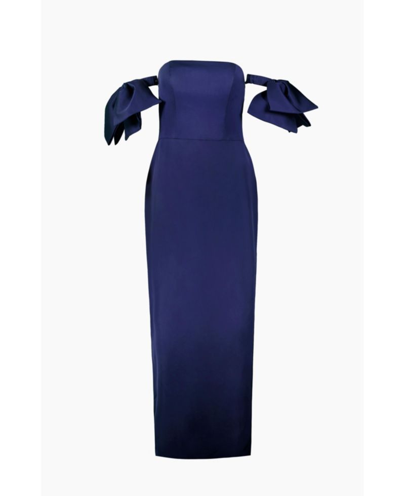 Women's Strapless Column Gown with Detachable Bow Sleeves