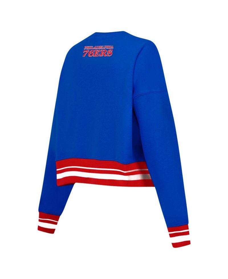 Women's Royal Philadelphia 76ers Area Code Cropped Pullover Sweatshirt