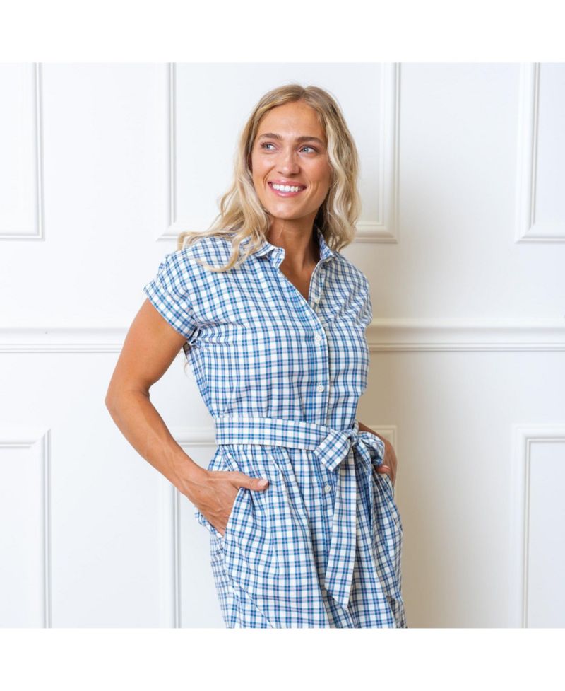 Women's Hope and Henry Short Sleeve Button Front Tiered Maxi Dress with Waist Sash