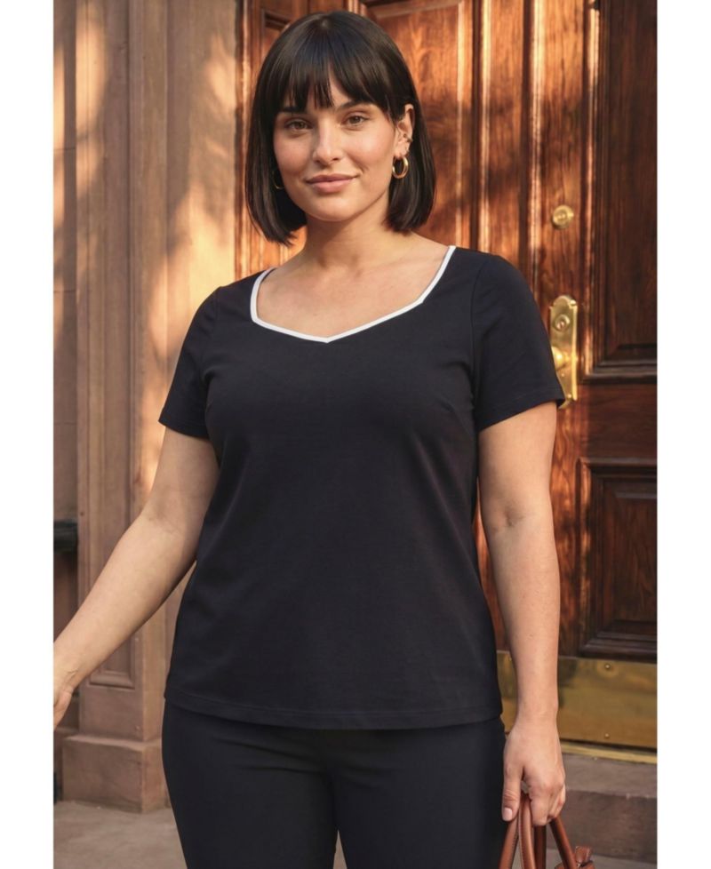 Plus Size Audrey Contrast-Trim Sweetheart Neck T-Shirt