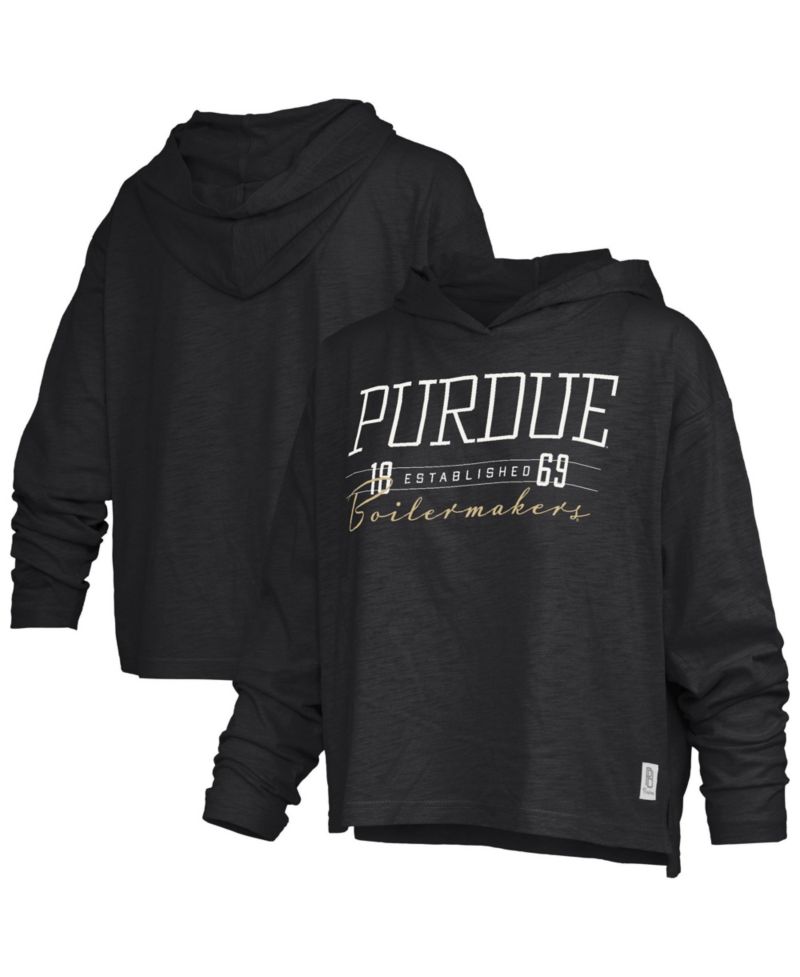 Women's Purdue Boilermakers Castillo Slub Oversized Long-Sleeve Hooded T-Shirt