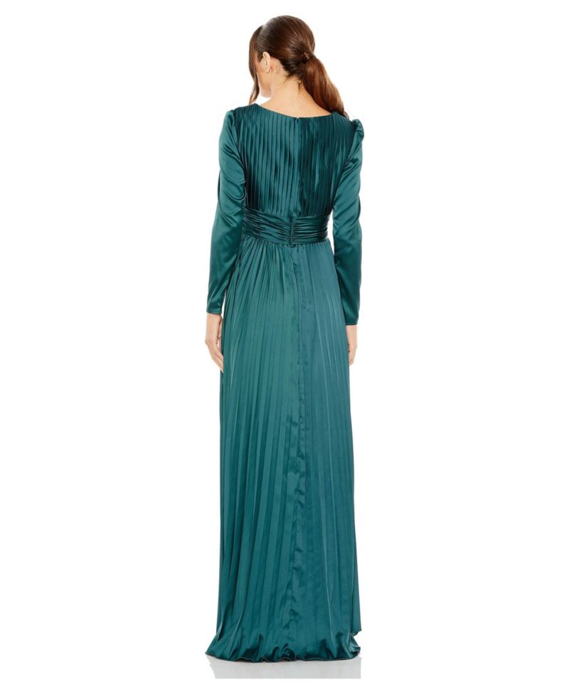 Women's Long-Sleeve Pleated A-Line Gown
