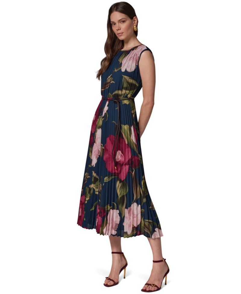 Plus Cap Sleeve Floral Chiffon A-Line Midi Dress