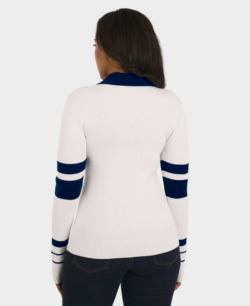 Women's White Dallas Cowboys Ribbed Henley Polo Sweater