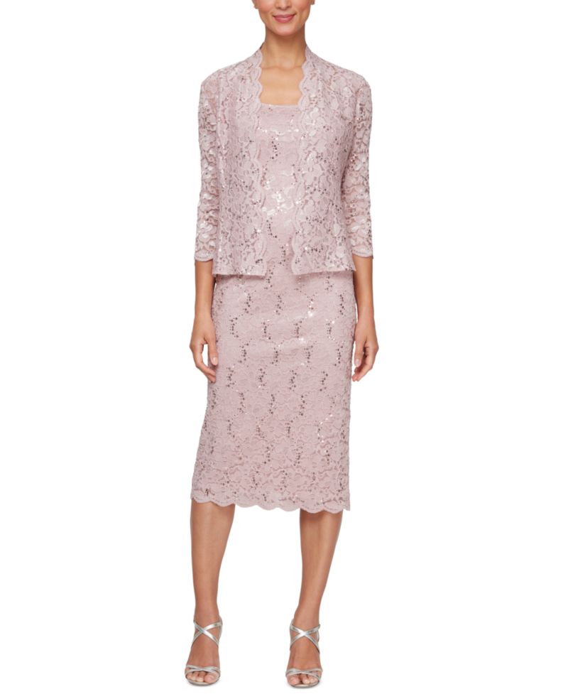 Women's 2-Pc. Lace Jacket & Midi Dress Set
