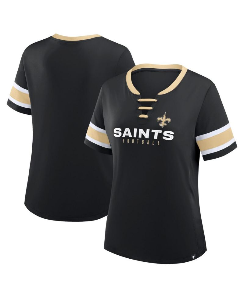 Women's Black New Orleans Saints Redzone Draw Play Athena Lace-Up T-Shirt