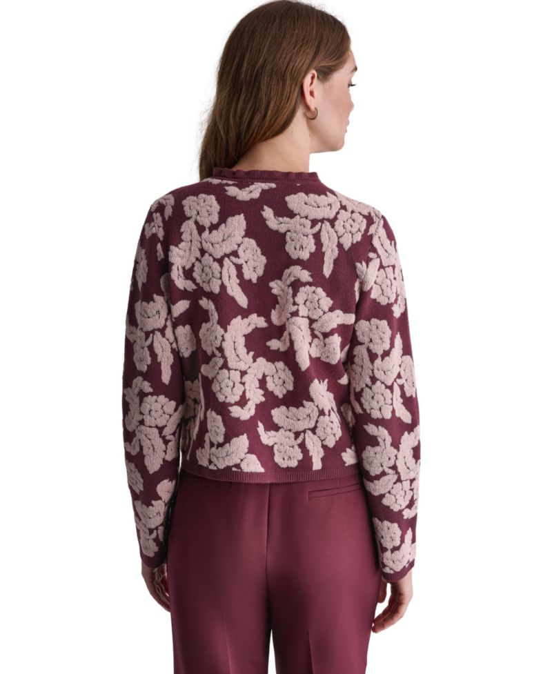 Women's Floral Crew-Neck Cardigan Sweater