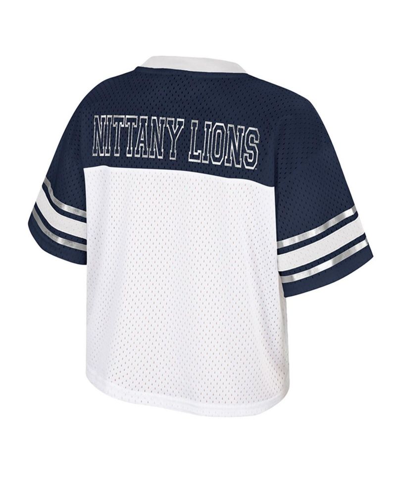 Women's White Penn State Nittany Lions Treasure Cropped Football Jersey