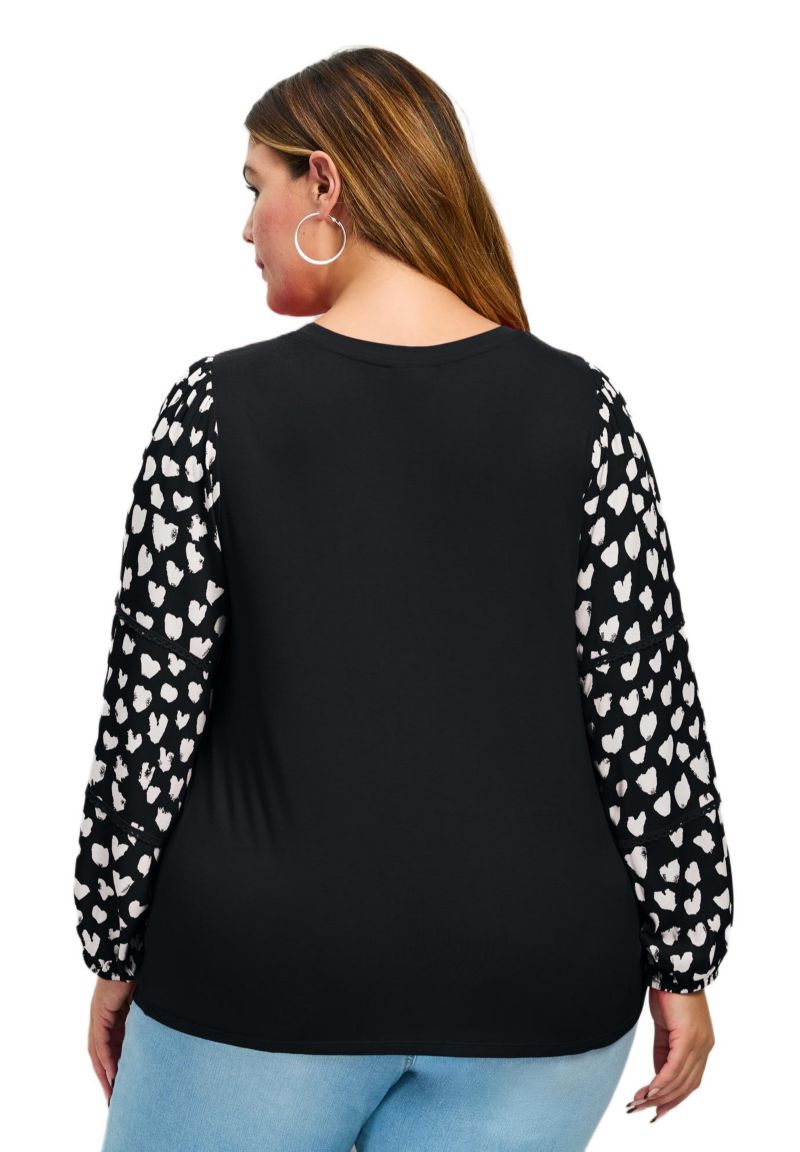 Women's Plus Size Mix Media Heart Sleeve Top