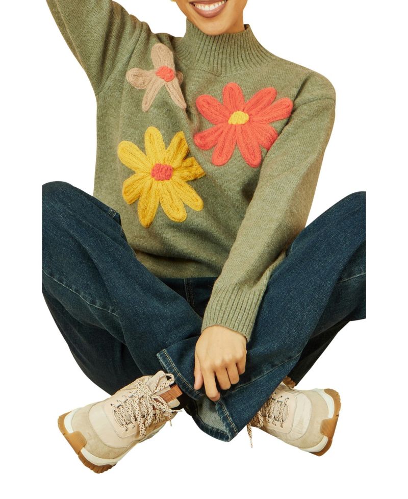 Women's Floral Detail High Neck Knit Sweater