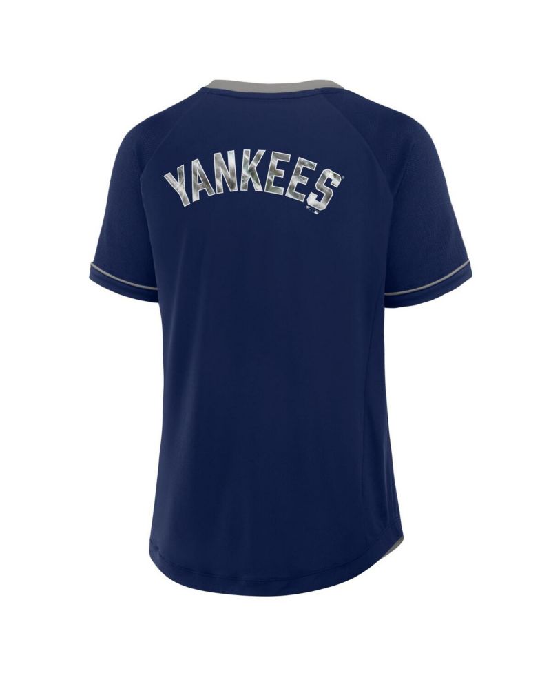 Women's Navy New York Yankees League Diva Star Raglan V-Neck T-Shirt