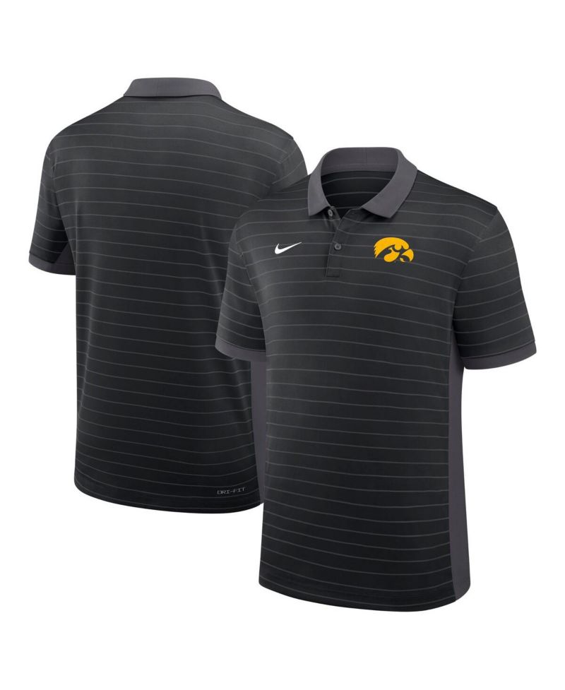Men's Black Iowa Hawkeyes 2025 Early Season Coaches Sideline Victory Stripe Performance Polo Shirt