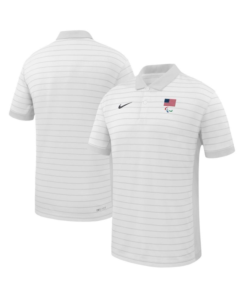 Men's White U.S. Paralympics Team Victory Stripe Performance Polo Shirt
