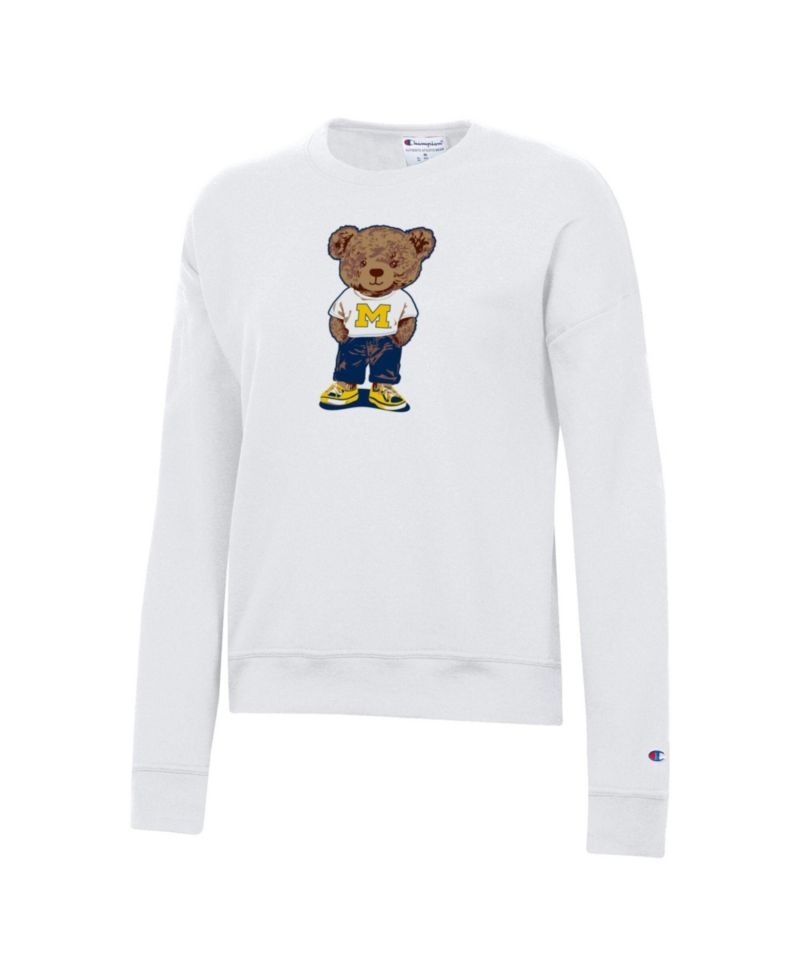 Women's White Michigan Wolverines Teddy Bear Fleece Sweatshirt